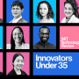 A grid of faces all MIT affiliated in blue and pink boxes with the text Innovators under 35 and MIT Technology Review